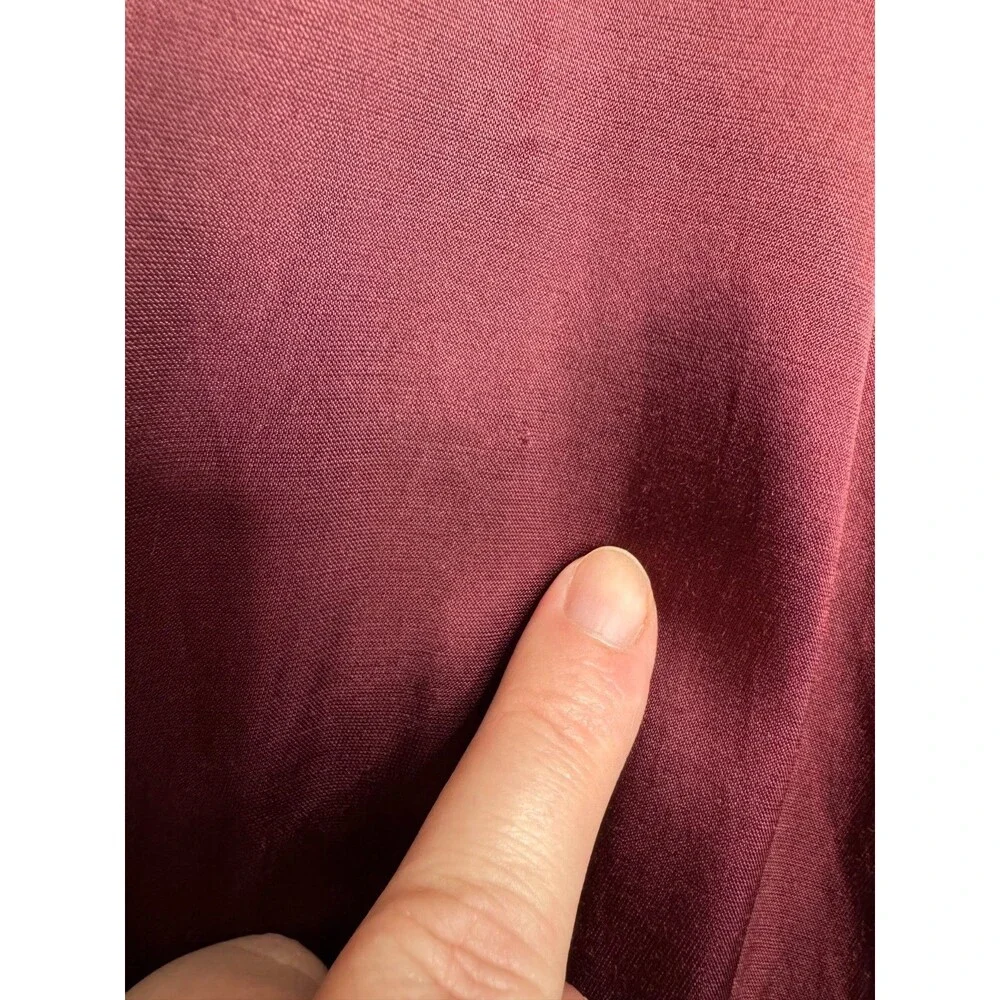Madewell Medium Shirred Puff Sleeve Top Satin Cabernet V-Neck Empire Waist NWT